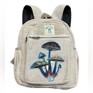 NWOT Himalayan Hemp THC Free Handmade Mushroom Family Mini Backpack Cream